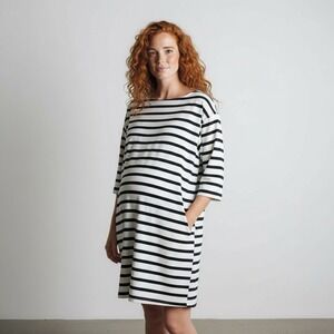 The Nines by Hatch Striped Maternity Dress Patch Pockets Boat Neck Size XS